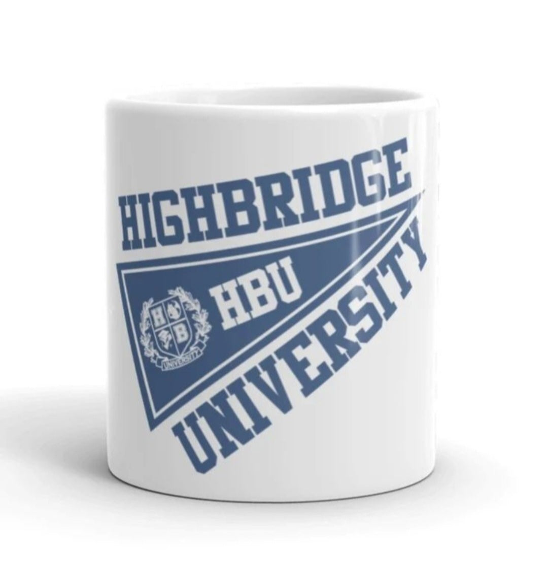 H.B.U. 11oz White Glossy Mug/ Blue Flag Logo