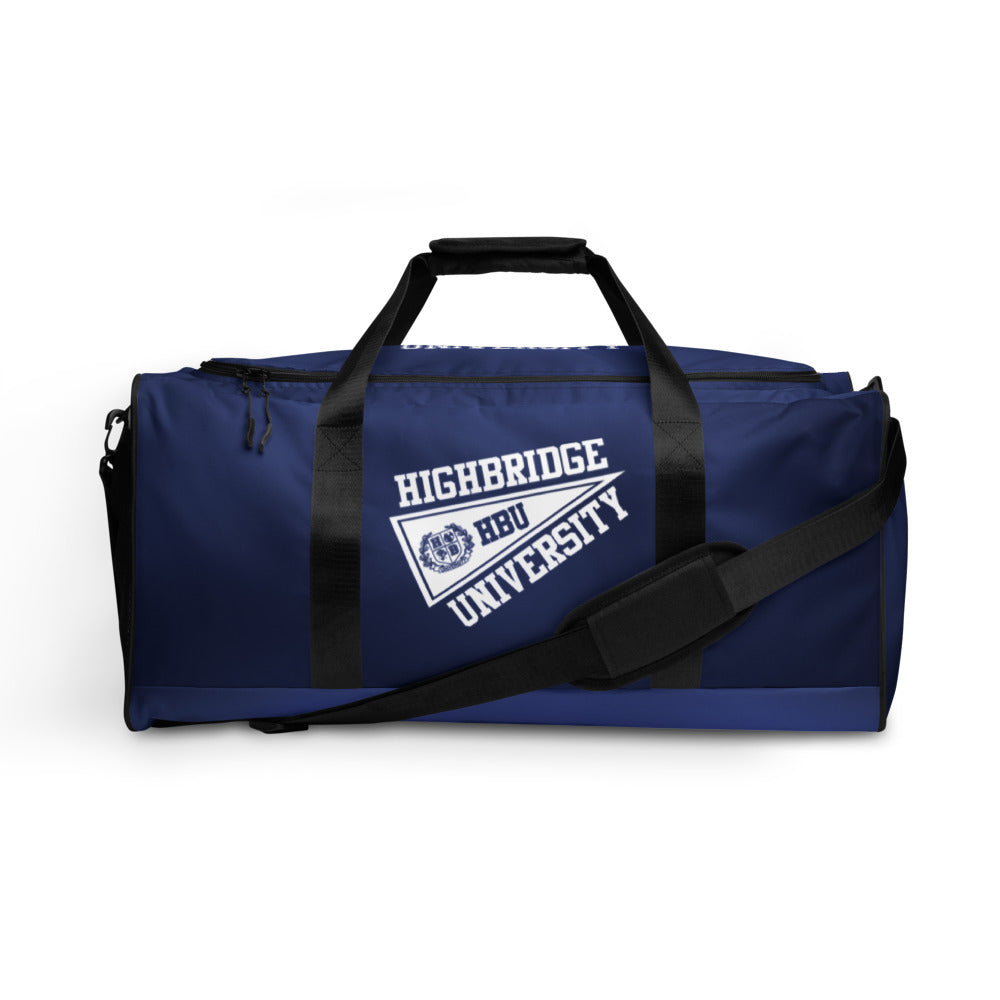 H.B.U. Apparel Blue & Black Duffle Bag/ White University Logo Design/ White Flag Logo Design