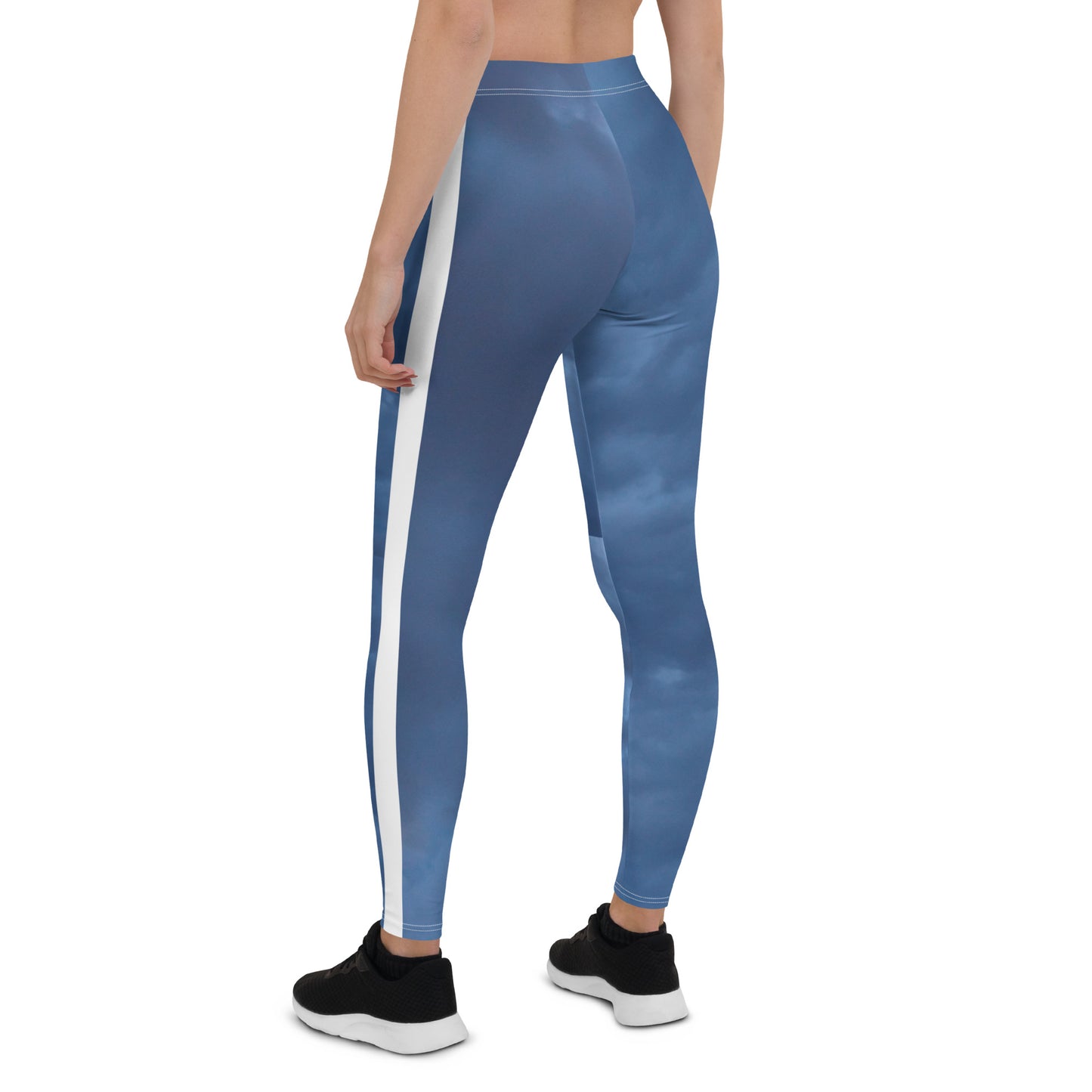 H.B.U. Apparel  Athletic Leggings/ Cloudy Blue/ White Stripe