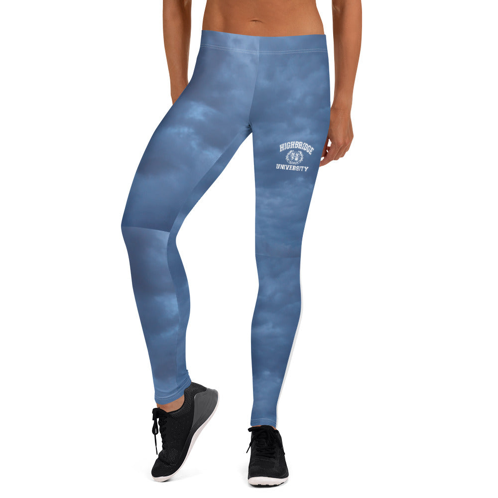 H.B.U. Apparel  Athletic Leggings/ Cloudy Blue/ White Stripe