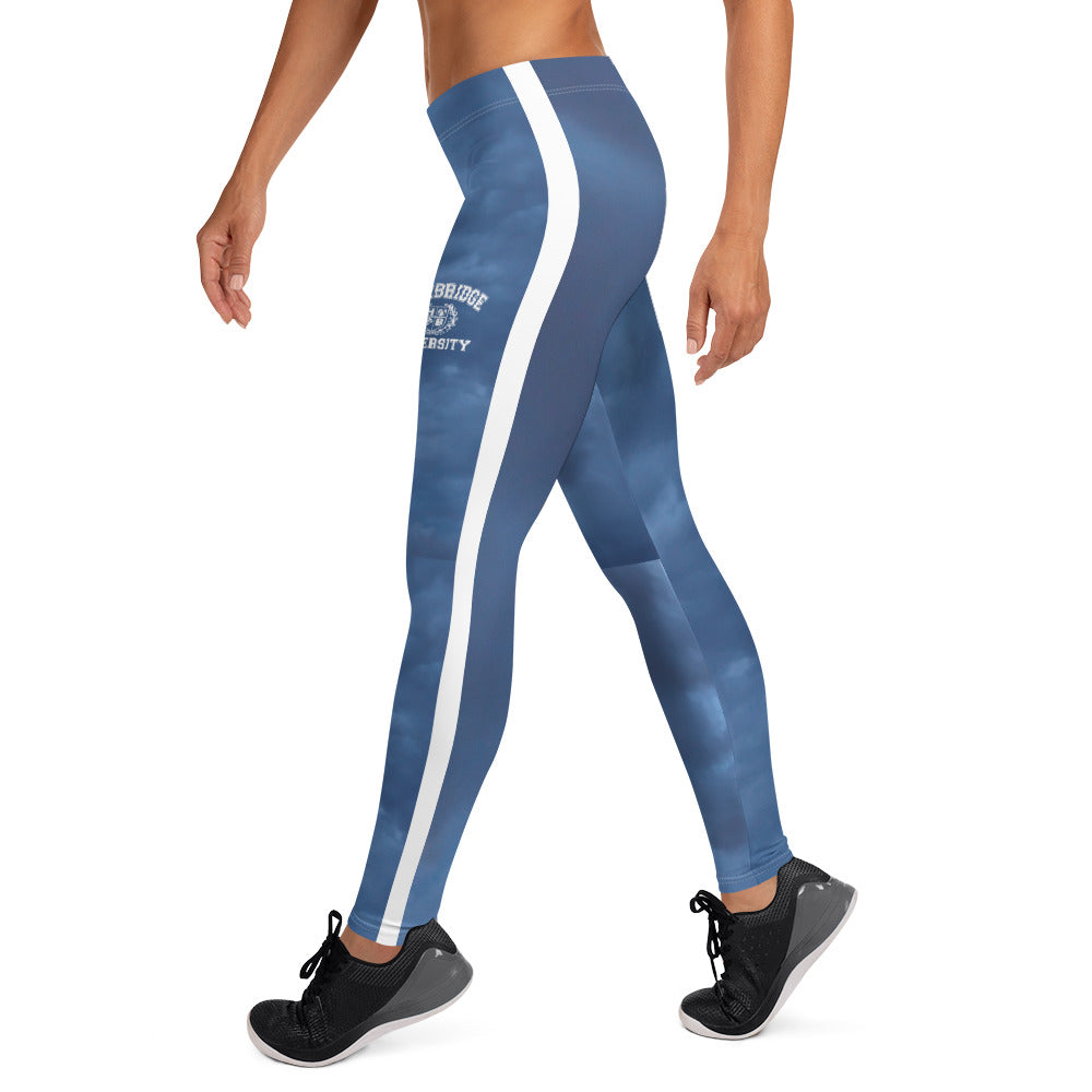 H.B.U. Apparel  Athletic Leggings/ Cloudy Blue/ White Stripe