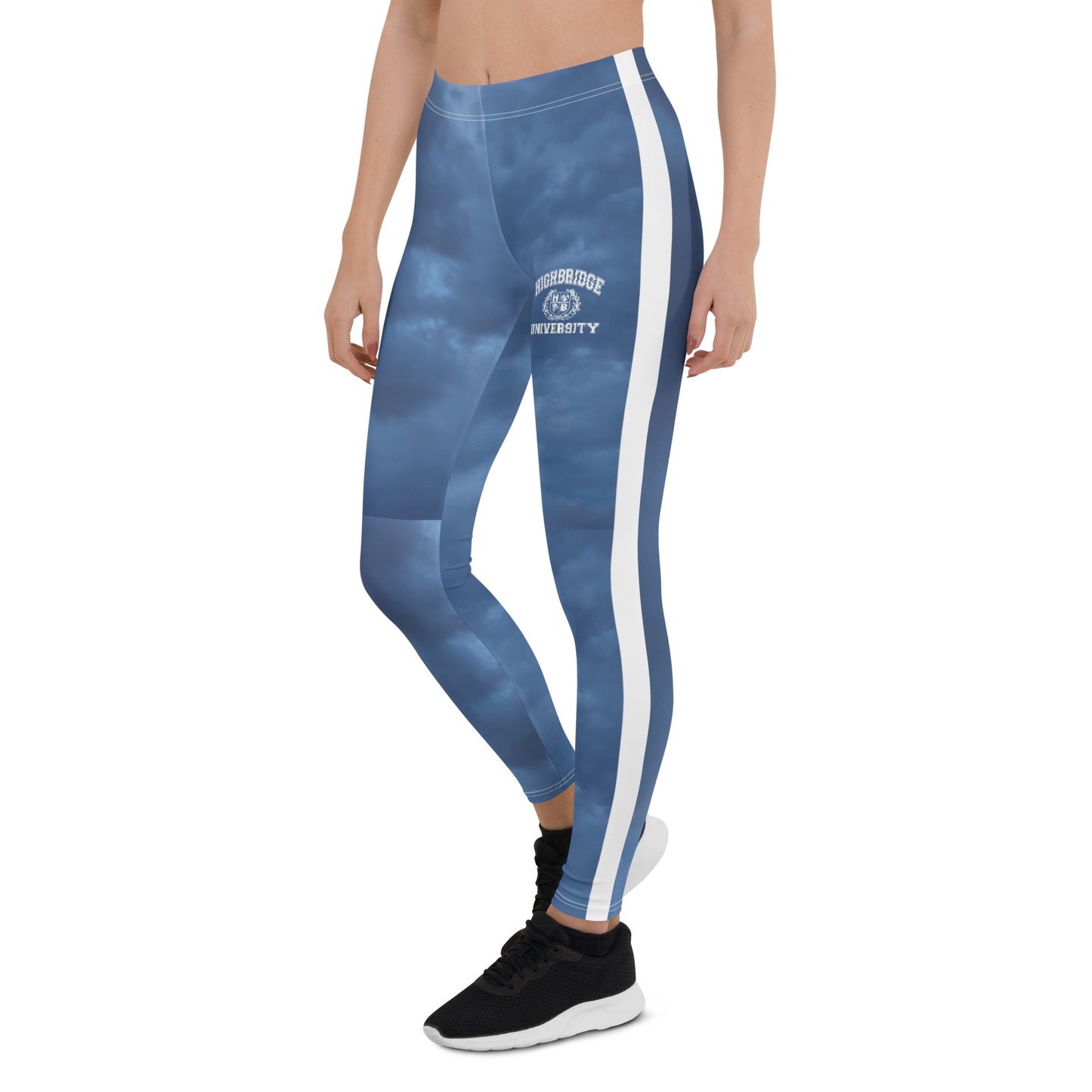 H.B.U. Apparel  Athletic Leggings/ Cloudy Blue/ White Stripe