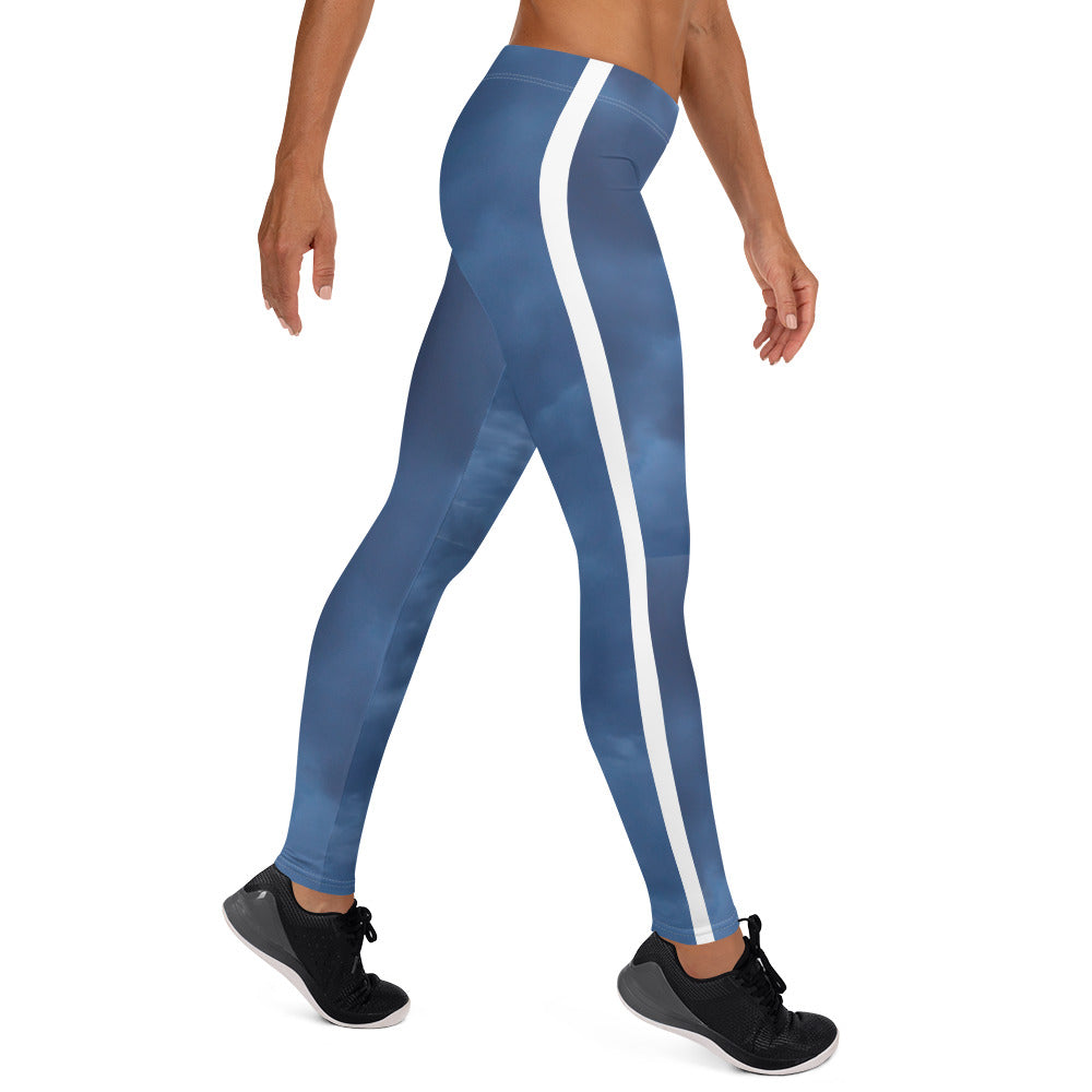 H.B.U. Apparel  Athletic Leggings/ Cloudy Blue/ White Stripe