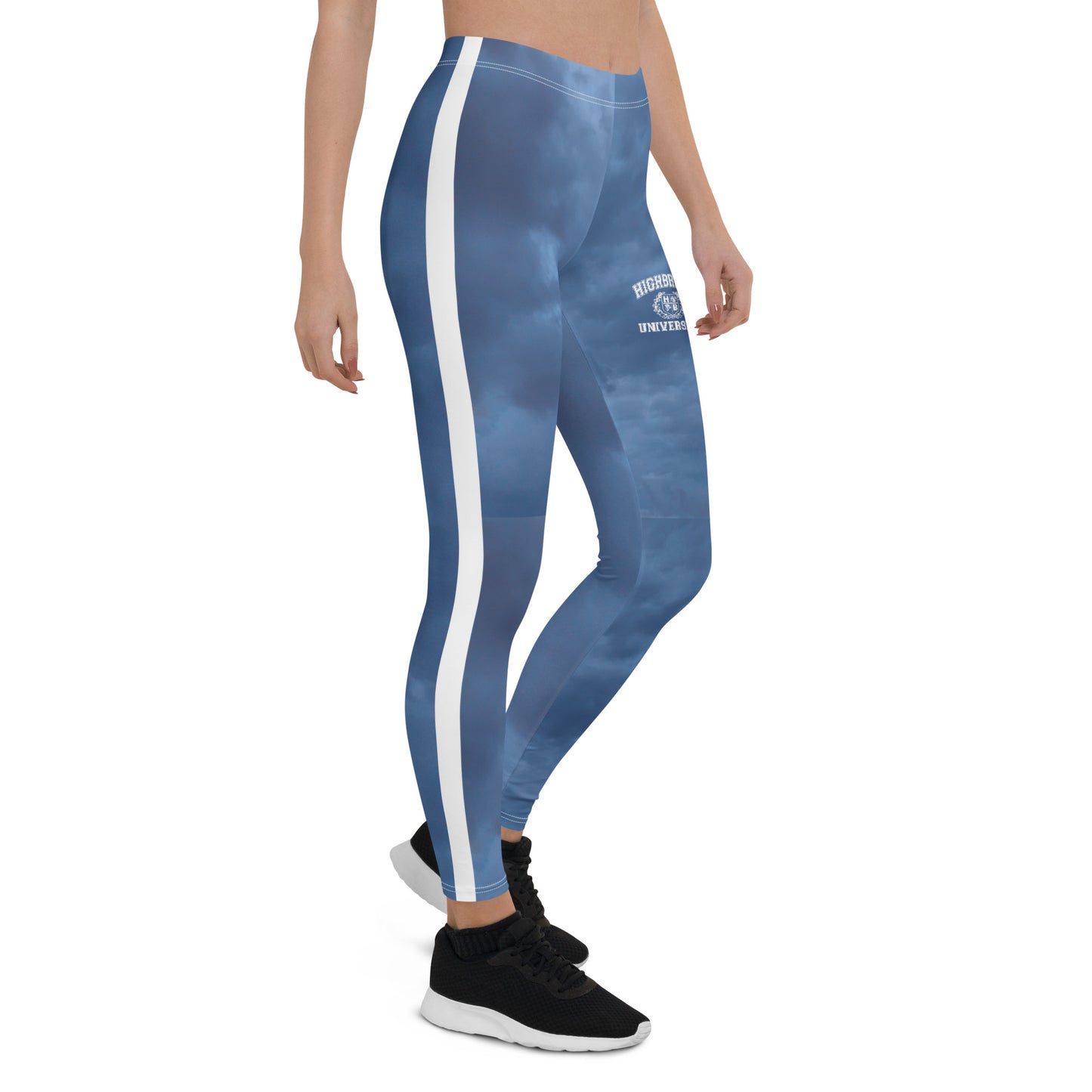 H.B.U. Apparel  Athletic Leggings/ Cloudy Blue/ White Stripe