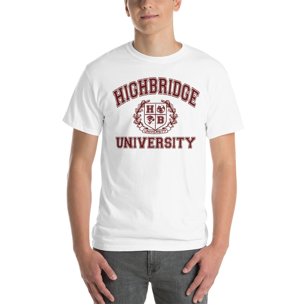 2 COLORS/ H.B.U. Men's Sleeve T-Shirt/ White, Sport Gray/ Maroon University Logo