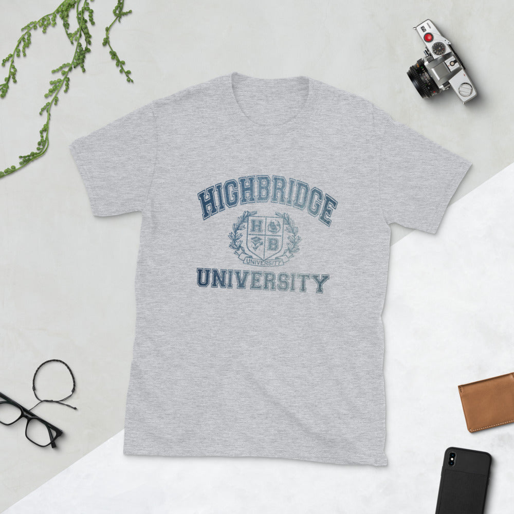 2 COLORS/ H.B.U. Short-Sleeve Unisex T-Shirt/ White, Sport Gray/ Denim Blue University Logo