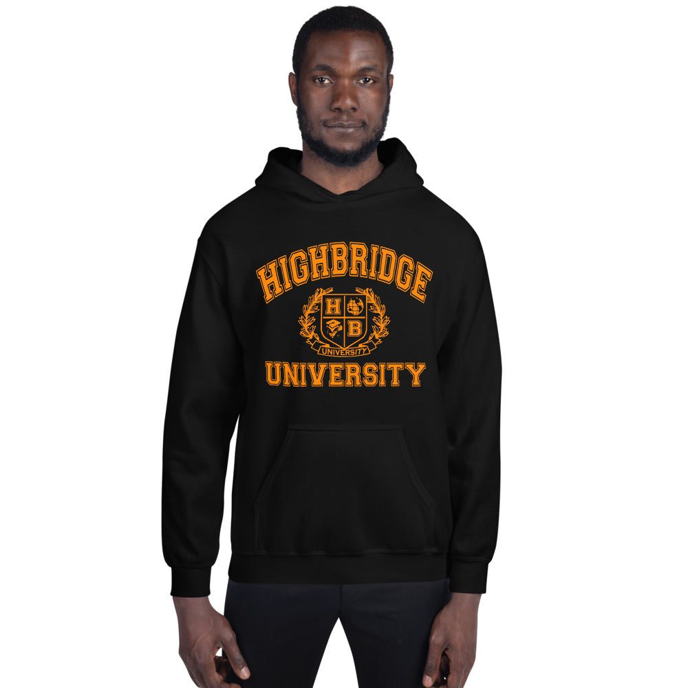 H.B.U. Black/ Dark Orange Unisex Hoodie(Orange color on this product is not fluorescent)