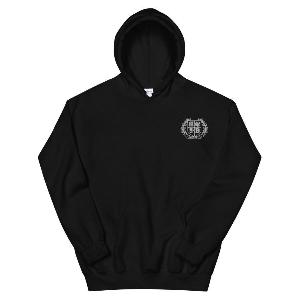 H.B.U. Black Unisex Hoodie/  Embroidered White University Logo