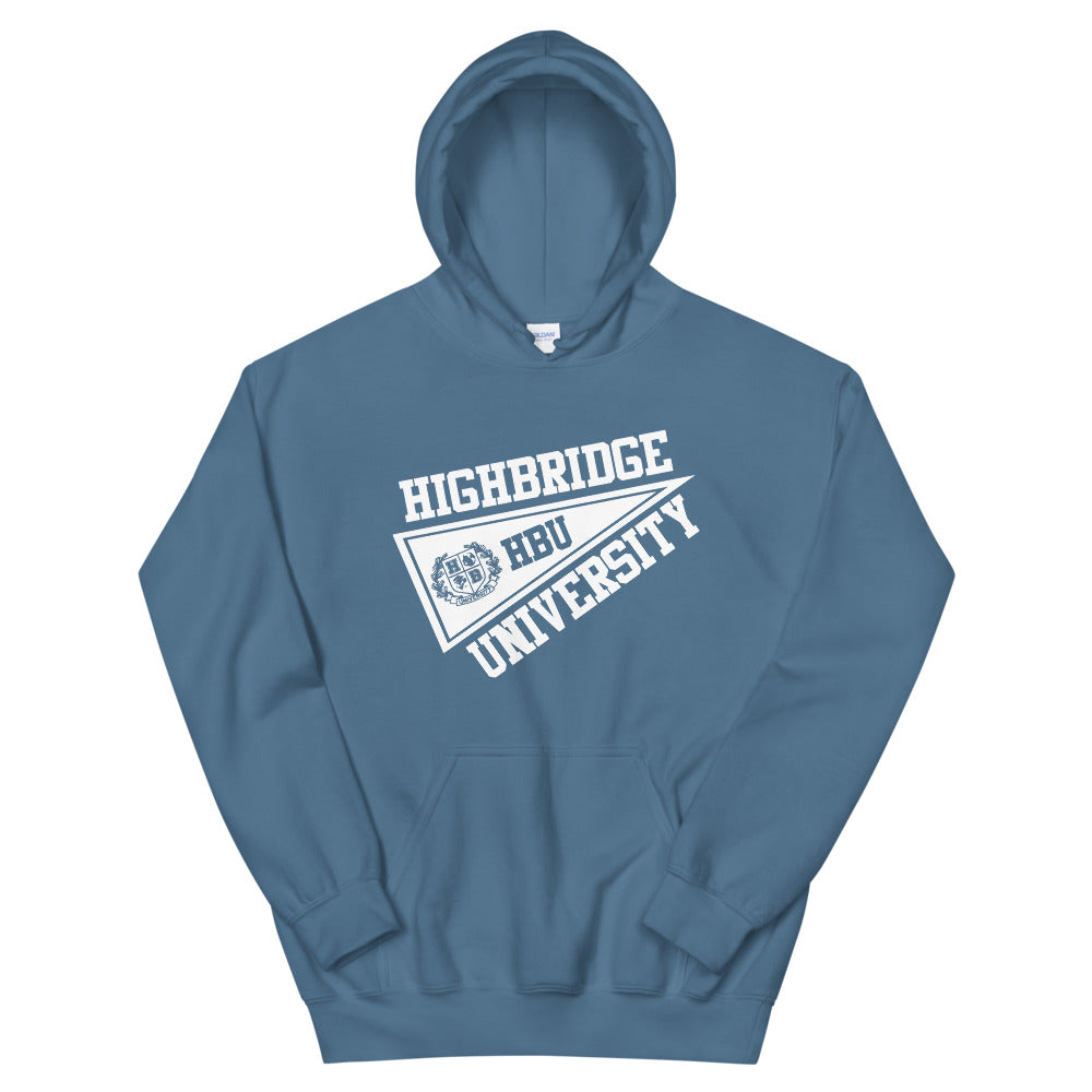 2 COLORS/ H.B.U. Unisex Green & White Hoodie/ Indigo Blue & White Hoodie (Flag Logo)