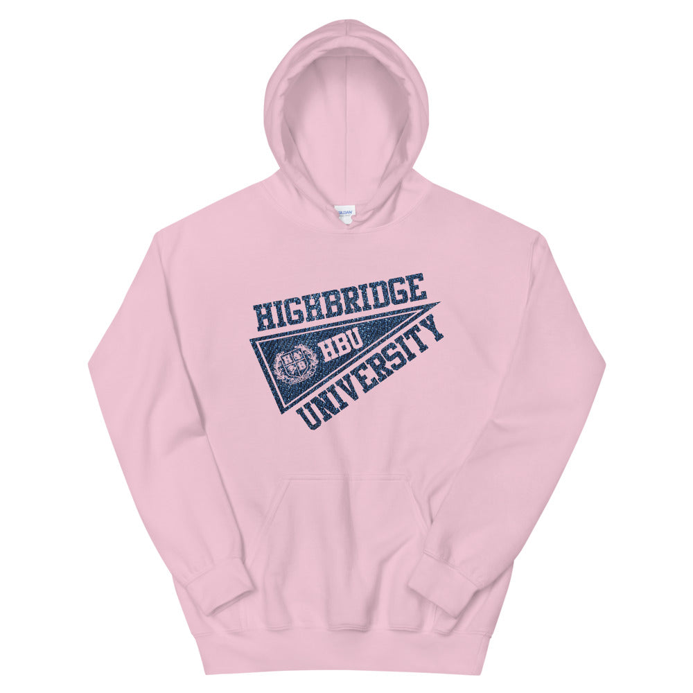 3 COLORS/ H.B.U. Unisex White Hoodie/ Pink Hoodie/ Light Blue Hoodie (Denim Blue Print/ (Flag Logo)