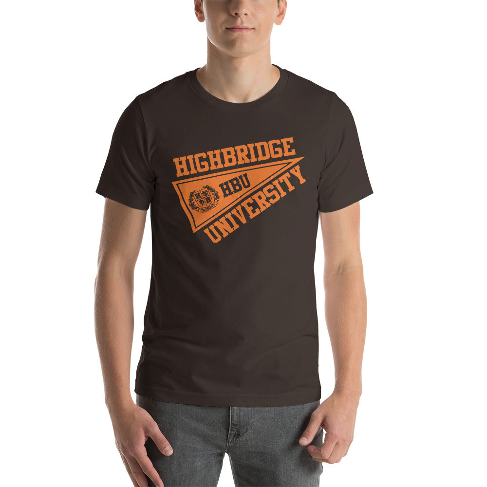 2 COLORS/ H.B.U. Short-Sleeve Unisex T-Shirt/ Black, Brown/ Orange Flag Logo