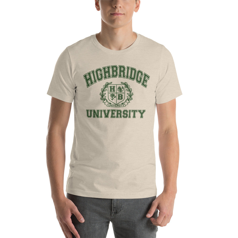 3 COLORS/ H.B.U. Short-Sleeve Unisex T-Shirt/ White, Mint Green, Dust Tan/ Military Green University Logo