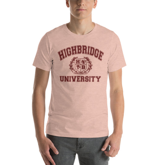 2 COLORS/ H.B.U. Men's Short-Sleeve Unisex T-Shirt/ Soft Cream, Heather Peach/ Maroon University Logo