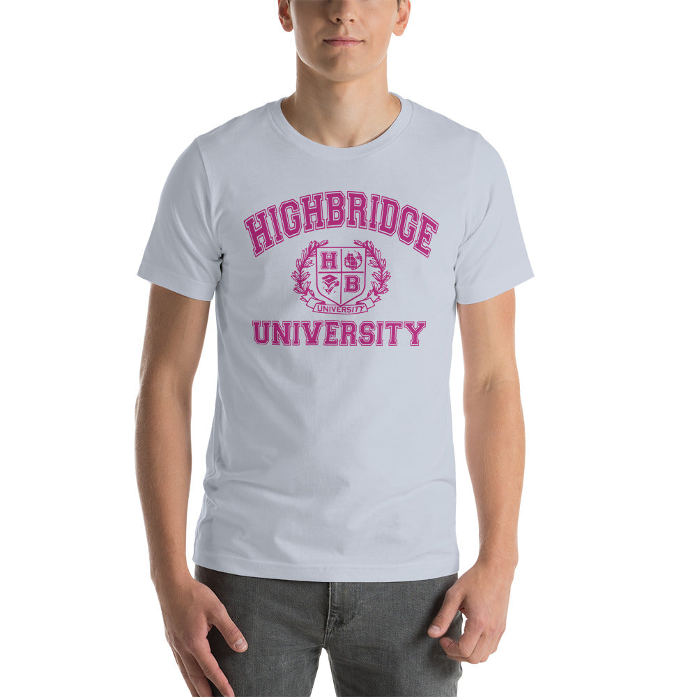 3 COLORS/ H.B.U. Short-Sleeve Unisex T-Shirt/White, Light Pink, Heather Sky Blue/Dark Pink University Logo