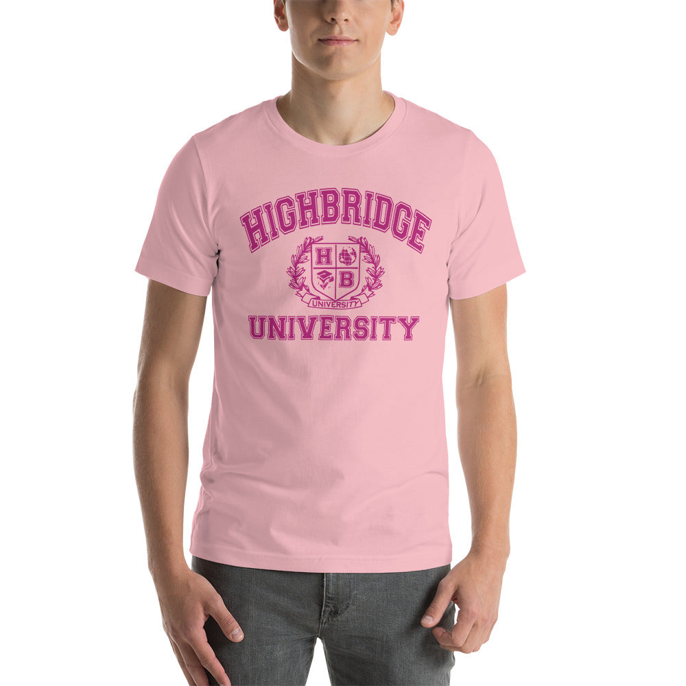 3 COLORS/ H.B.U. Short-Sleeve Unisex T-Shirt/White, Light Pink, Heather Sky Blue/Dark Pink University Logo