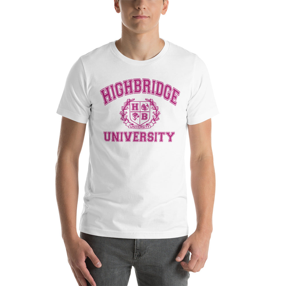 3 COLORS/ H.B.U. Short-Sleeve Unisex T-Shirt/White, Light Pink, Heather Sky Blue/Dark Pink University Logo