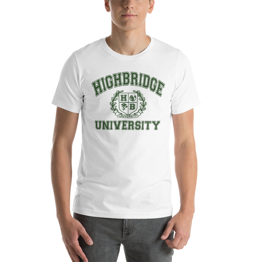 3 COLORS/ H.B.U. Short-Sleeve Unisex T-Shirt/ White, Mint Green, Dust Tan/ Military Green University Logo