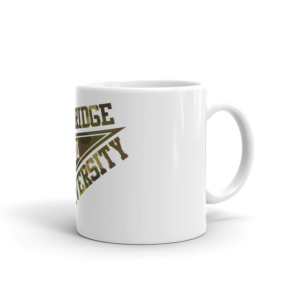 H.B.U. 11oz White Glossy Mug/ Camouflage Flag Logo