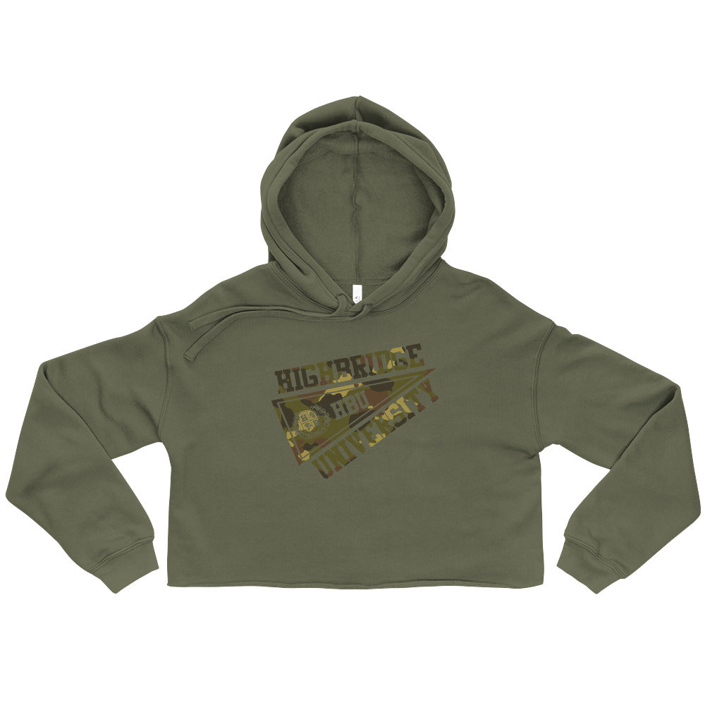 2 COLORS/ H.B.U. Women's Black Cropped Hoodie & Olive Green Cropped Hoodie/ Camouflage (Flag Logo)